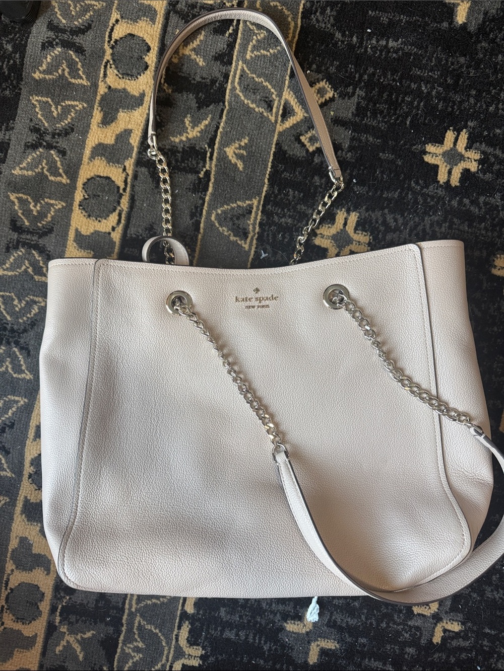 Kate Spade Cream Pebbled Leather Tote with Chain-Strap